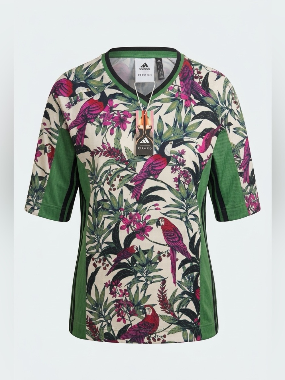 adidas Green Tropical Parrot Print Short Sleeve Jersey